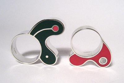 Green and Pink Biomorph Rings