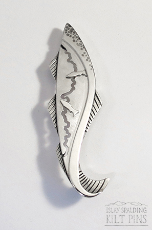 Leaping Salmon Fishing River Kilt Pin