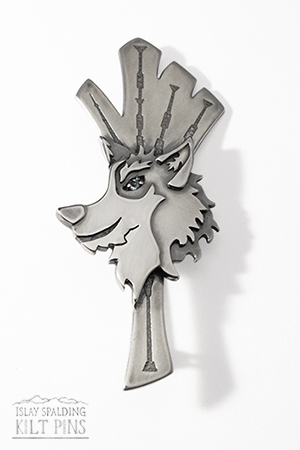 Husky Dog Bagpipe Kilt Pin