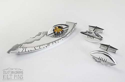 Citrine Rugby Ball Kilt Pin and Cufflinks