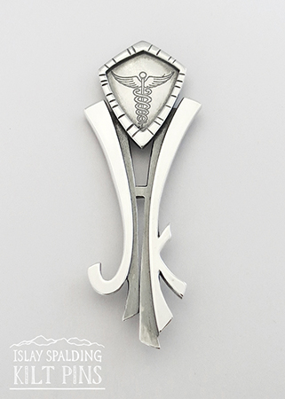 Initials and Caduceus Kilt Pin